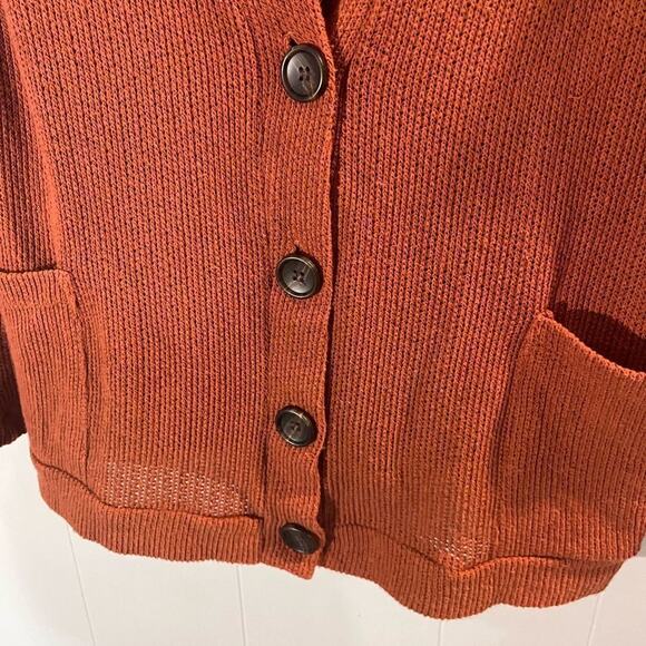 Sadie & Love Burnt Orange V Neck Pocket Cardigan Size Large - Picture 6 of 8